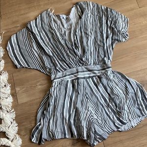 Grey & white striped romper